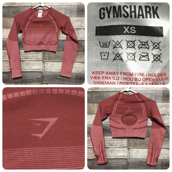 Gymshark Athletic Crop Long Sleeve Shirt Women’s XS Red Thumb Holes Performance - Picture 1 of 7